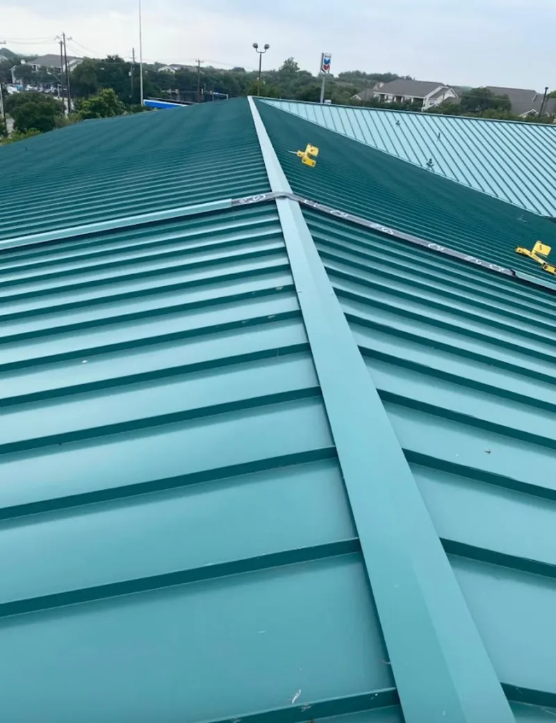 Green commercial metal roof ridge and valley for Metal Roof Repair in West Sacramento